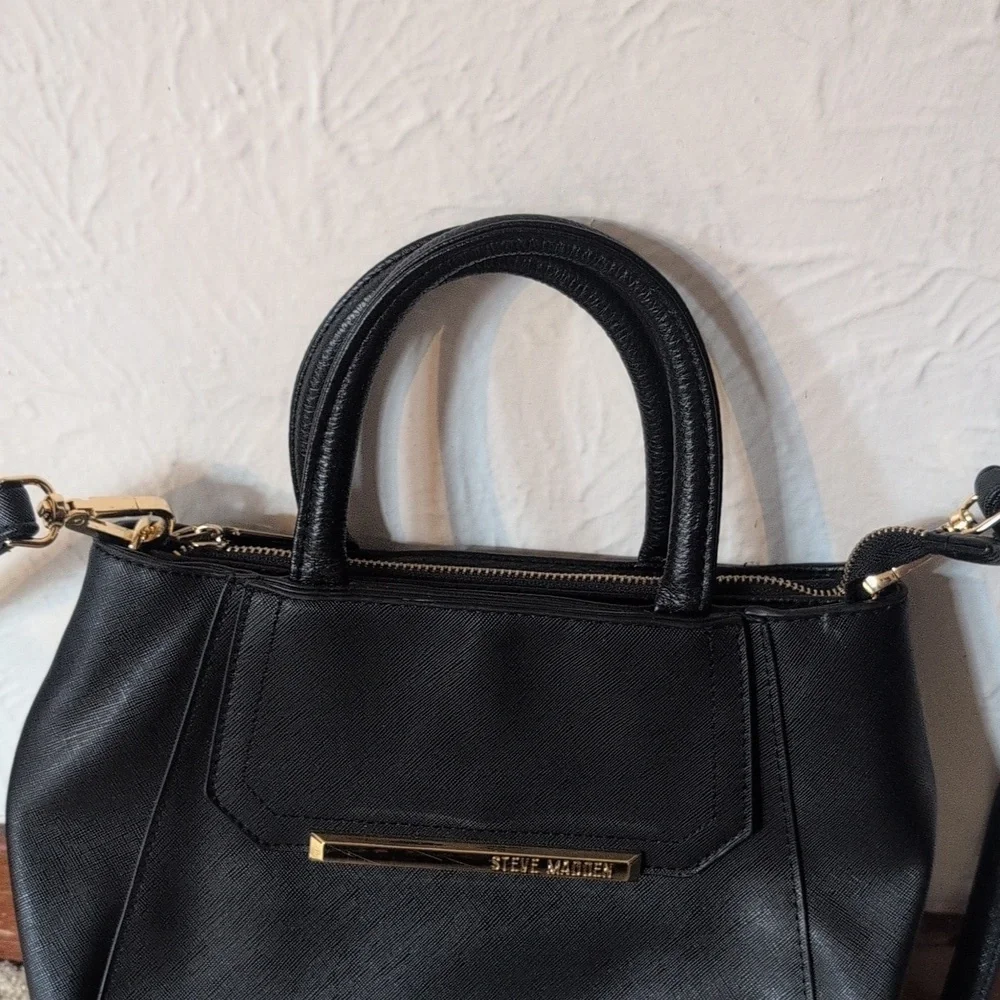 Steve Madden Black and Cream Satchel with Gold Detail